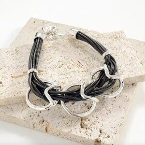 Uno De 50 Vegan Leather Strap Metal Silver Geometry Triangle ❤️ Vintage Bracelet